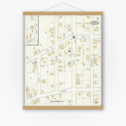 Old map wall art mockup — magnetic wood frame on white wall — Sanborn Fire Insurance Map from Keansburg, Monmouth County, New Jersey (1917), Sheet #0007