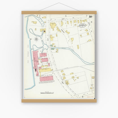 Old map wall art mockup — magnetic wood frame on white wall — Sanborn Fire Insurance Map from Patchogue, Suffolk County, New York (1902), Sheet #0010