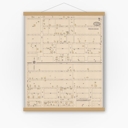 Old map wall art mockup — magnetic wood frame on white wall — Sanborn Fire Insurance Map from Luling, Caldwell County, Texas (1921), Sheet #0007