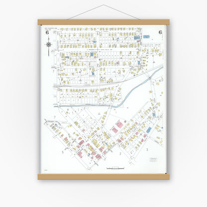 Old map wall art mockup — magnetic wood frame on white wall — Sanborn Fire Insurance Map from New Lexington, Perry County, Ohio (1950), Sheet #0006