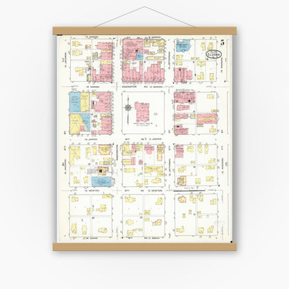 Old map wall art mockup — magnetic wood frame on white wall — Sanborn Fire Insurance Map from Eldora, Hardin County, Iowa (1915), Sheet #0005