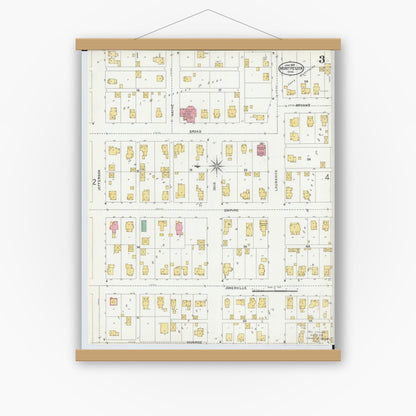 Old map wall art mockup — magnetic wood frame on white wall — Sanborn Fire Insurance Map from Montpelier, Williams County, Ohio (1905), Sheet #0003