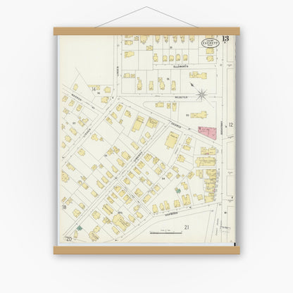 Old map wall art mockup — magnetic wood frame on white wall — Sanborn Fire Insurance Map from Everett, Middlesex County, Massachusetts (1897), Sheet #0013
