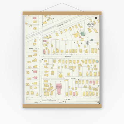 Old map wall art mockup — magnetic wood frame on white wall — Sanborn Fire Insurance Map from Cortland, Cortland County, New York (1902), Sheet #0003