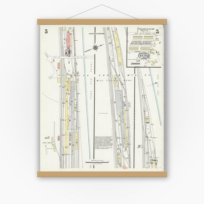 Old map wall art mockup — magnetic wood frame on white wall — Sanborn Fire Insurance Map from Bourne, Barnstable County, Massachusetts (1924), Sheet #0005
