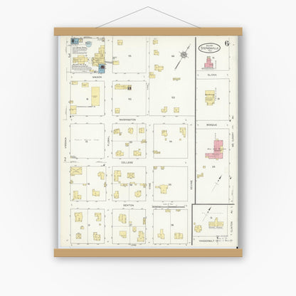 Old map wall art mockup — magnetic wood frame on white wall — Sanborn Fire Insurance Map from Stephenville, Erath County, Texas (1912), Sheet #0006