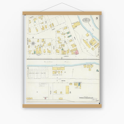 Old map wall art mockup — magnetic wood frame on white wall — Sanborn Fire Insurance Map from Vermillion, Erie County, Ohio (1898), Sheet #0003