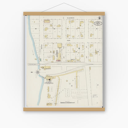 Old map wall art mockup — magnetic wood frame on white wall — Sanborn Fire Insurance Map from Omro, Winnebago County, Wisconsin (1895), Sheet #0002