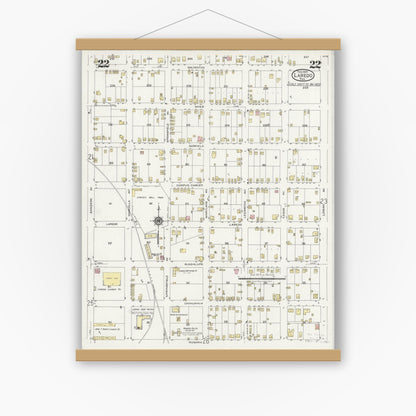 Old map wall art mockup — magnetic wood frame on white wall — Sanborn Fire Insurance Map from Laredo, Webb County, Texas (1925), Sheet #0022