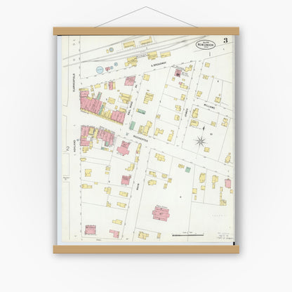 Old map wall art mockup — magnetic wood frame on white wall — Sanborn Fire Insurance Map from New London, Huron County, Ohio (1899), Sheet #0003