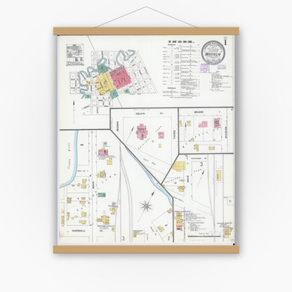 Old map wall art mockup — magnetic wood frame on white wall — Sanborn Fire Insurance Map from Warren, Marshall County, Minnesota (1904) - Complete Map Set