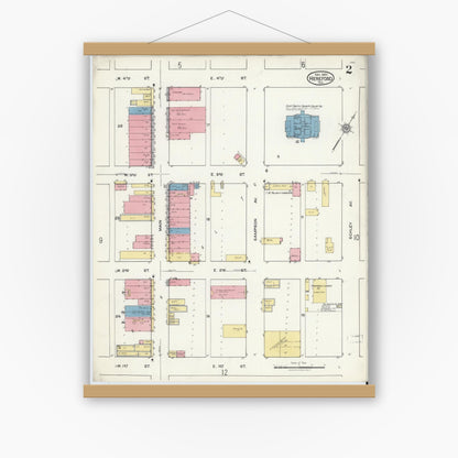 Old map wall art mockup — magnetic wood frame on white wall — Sanborn Fire Insurance Map from Hereford, Deaf Smith County, Texas (1920), Sheet #0002