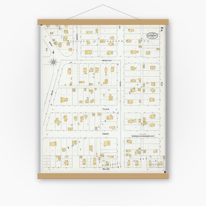 Old map wall art mockup — magnetic wood frame on white wall — Sanborn Fire Insurance Map from Fairmont, Martin County, Minnesota (1900), Sheet #0007