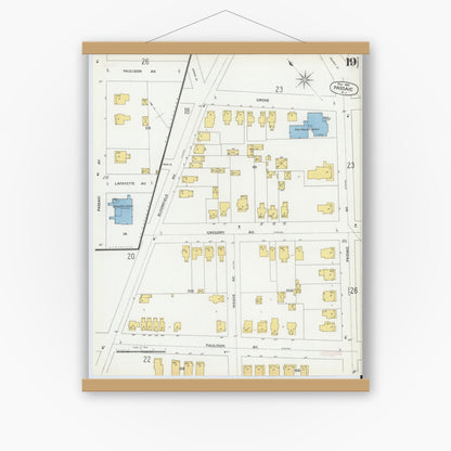 Old map wall art mockup — magnetic wood frame on white wall — Sanborn Fire Insurance Map from Passaic, Passaic County, New Jersey (1899), Sheet #0019