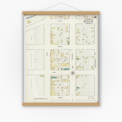 Old map wall art mockup — magnetic wood frame on white wall — Sanborn Fire Insurance Map from Barnesville, Clay County, Minnesota (1894), Sheet #0002