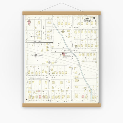 Old map wall art mockup — magnetic wood frame on white wall — Sanborn Fire Insurance Map from Oelwein, Fayette County, Iowa (1914), Sheet #0003