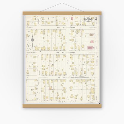 Old map wall art mockup — magnetic wood frame on white wall — Sanborn Fire Insurance Map from Two Rivers, Manitowoc County, Wisconsin (1913), Sheet #0002