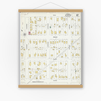 Old map wall art mockup — magnetic wood frame on white wall — Sanborn Fire Insurance Map from Lincoln, Logan County, Illinois (1902), Sheet #0017