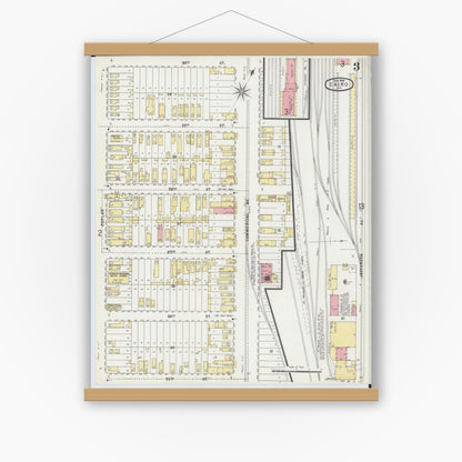 Old map wall art mockup — magnetic wood frame on white wall — Sanborn Fire Insurance Map from Cairo, Alexander County, Illinois (1896), Sheet #0003