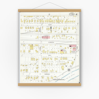 Old map wall art mockup — magnetic wood frame on white wall — Sanborn Fire Insurance Map from Ottumwa, Wapello County, Iowa (1902), Sheet #0004