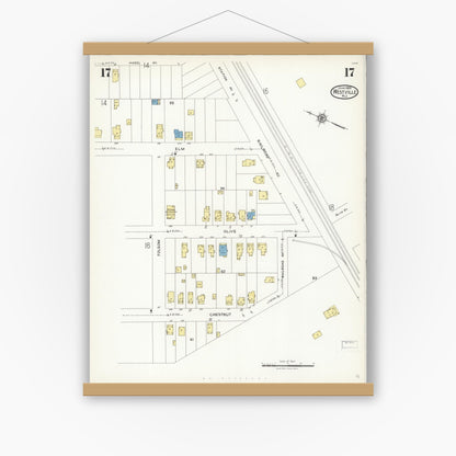 Old map wall art mockup — magnetic wood frame on white wall — Sanborn Fire Insurance Map from Westville, Gloucester County, New Jersey (1926), Sheet #0017