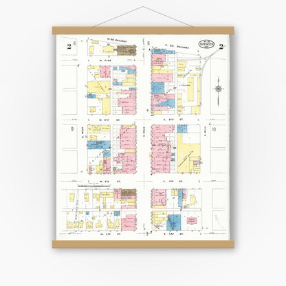 Old map wall art mockup — magnetic wood frame on white wall — Sanborn Fire Insurance Map from Spencer, Clay County, Iowa (1924), Sheet #0002