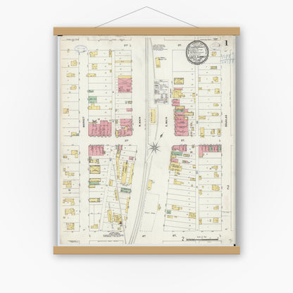 Old map wall art mockup — magnetic wood frame on white wall — Sanborn Fire Insurance Map from Lee's Summit, Jackson County, Missouri (1898) - Complete Map Set