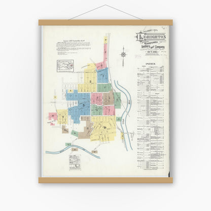 Old map wall art mockup — magnetic wood frame on white wall — Sanborn Fire Insurance Map from Lehighton, Carbon County, Pennsylvania (1915) - Complete Map Set