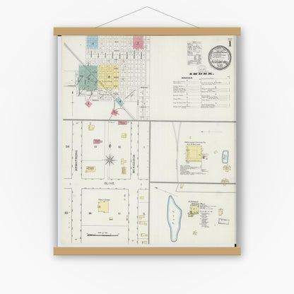 Old map wall art mockup — magnetic wood frame on white wall — Sanborn Fire Insurance Map from Pleasant Hill, Cass County, Missouri (1893) - Complete Map Set