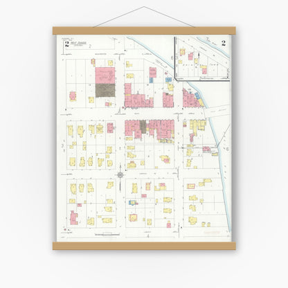 Old map wall art mockup — magnetic wood frame on white wall — Sanborn Fire Insurance Map from Dundee, Kane County, Illinois (1933), Sheet #0002