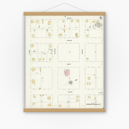 Old map wall art mockup — magnetic wood frame on white wall — Sanborn Fire Insurance Map from Childress, Childress County, Texas (1907), Sheet #0005