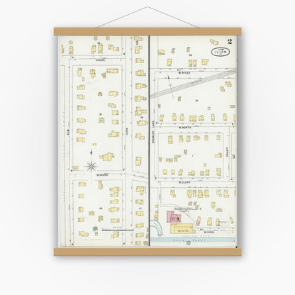 Old map wall art mockup — magnetic wood frame on white wall — Sanborn Fire Insurance Map from Ilion, Herkimer County, New York (1897), Sheet #0002