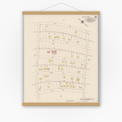 Old map wall art mockup — magnetic wood frame on white wall — Sanborn Fire Insurance Map from Beverly Hills, Los Angeles County, California (1922), Sheet #0009