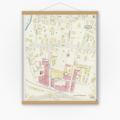 Old map wall art mockup — magnetic wood frame on white wall — Sanborn Fire Insurance Map from Amesbury, Essex County, Massachusetts (1894), Sheet #0005