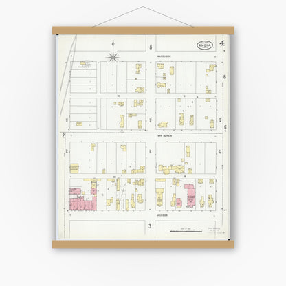 Old map wall art mockup — magnetic wood frame on white wall — Sanborn Fire Insurance Map from Anoka, Anoka County, Minnesota (1904), Sheet #0004