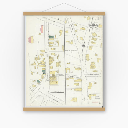 Old map wall art mockup — magnetic wood frame on white wall — Sanborn Fire Insurance Map from Southampton, Suffolk County, New York (1909), Sheet #0003