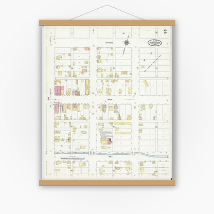 Old map wall art mockup — magnetic wood frame on white wall — Sanborn Fire Insurance Map from Henderson, Sibley County, Minnesota (1910), Sheet #0002