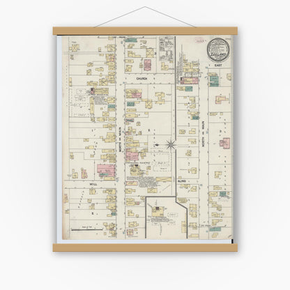 Old map wall art mockup — magnetic wood frame on white wall — Sanborn Fire Insurance Map from Zeeland, Ottawa County, Michigan (1889), Sheet #0001