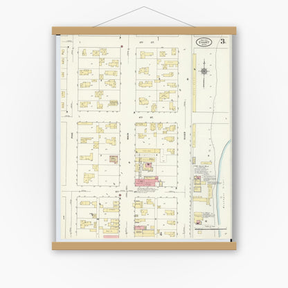 Old map wall art mockup — magnetic wood frame on white wall — Sanborn Fire Insurance Map from Evart, Osceola County, Michigan (1910), Sheet #0003