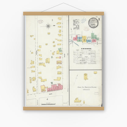 Old map wall art mockup — magnetic wood frame on white wall — Sanborn Fire Insurance Map from Dundee, Yates County, New York (1898), Sheet #0001