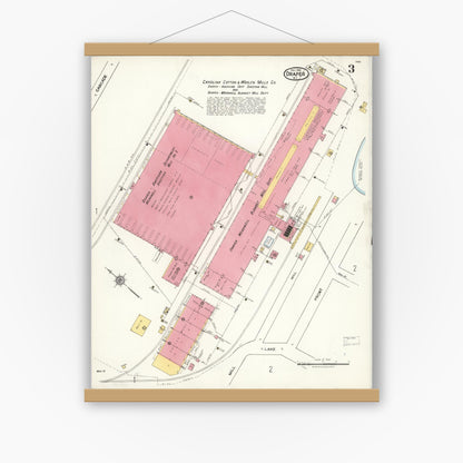Old map wall art mockup — magnetic wood frame on white wall — Sanborn Fire Insurance Map from Draper, Rockingham County, North Carolina (1921), Sheet #0003