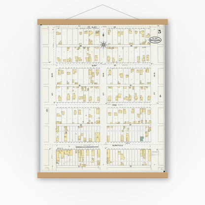 Old map wall art mockup — magnetic wood frame on white wall — Sanborn Fire Insurance Map from Washburn, Bayfield County, Wisconsin (1904), Sheet #0005