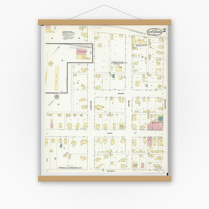 Old map wall art mockup — magnetic wood frame on white wall — Sanborn Fire Insurance Map from Centerburg, Knox County, Ohio (1909), Sheet #0002