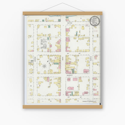 Old map wall art mockup — magnetic wood frame on white wall — Sanborn Fire Insurance Map from Batavia, Clermont County, Ohio (1892), Sheet #0001