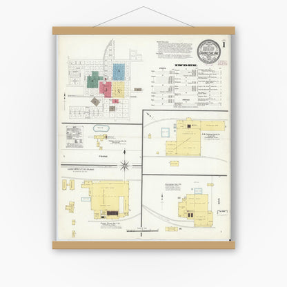Old map wall art mockup — magnetic wood frame on white wall — Sanborn Fire Insurance Map from Grand Saline, Van Zandt County, Texas (1909), Sheet #0001