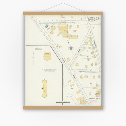 Old map wall art mockup — magnetic wood frame on white wall — Sanborn Fire Insurance Map from Nyack, Rockland County, New York. (1903), Sheet #0012
