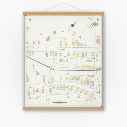 Old map wall art mockup — magnetic wood frame on white wall — Sanborn Fire Insurance Map from Ionia, Ionia County, Michigan (1924), Sheet #0007