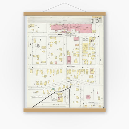 Old map wall art mockup — magnetic wood frame on white wall — Sanborn Fire Insurance Map from Corry, Erie County, Pennsylvania (1897), Sheet #0002