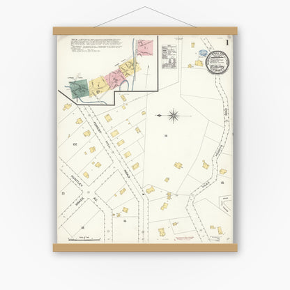 Old map wall art mockup — magnetic wood frame on white wall — Sanborn Fire Insurance Map from Auburn, Placer County, California (1894), Sheet #0001