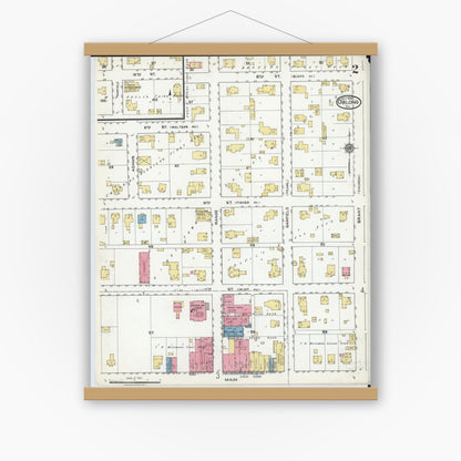 Old map wall art mockup — magnetic wood frame on white wall — Sanborn Fire Insurance Map from Oblong, Crawford County, Illinois (1920), Sheet #0002